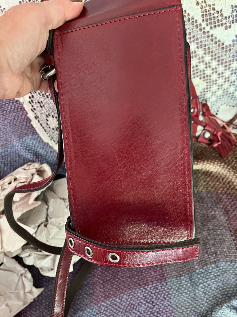 Patricia Nash Red Leather Tassel Backpack with Concho Detail - Picture 7 of 7